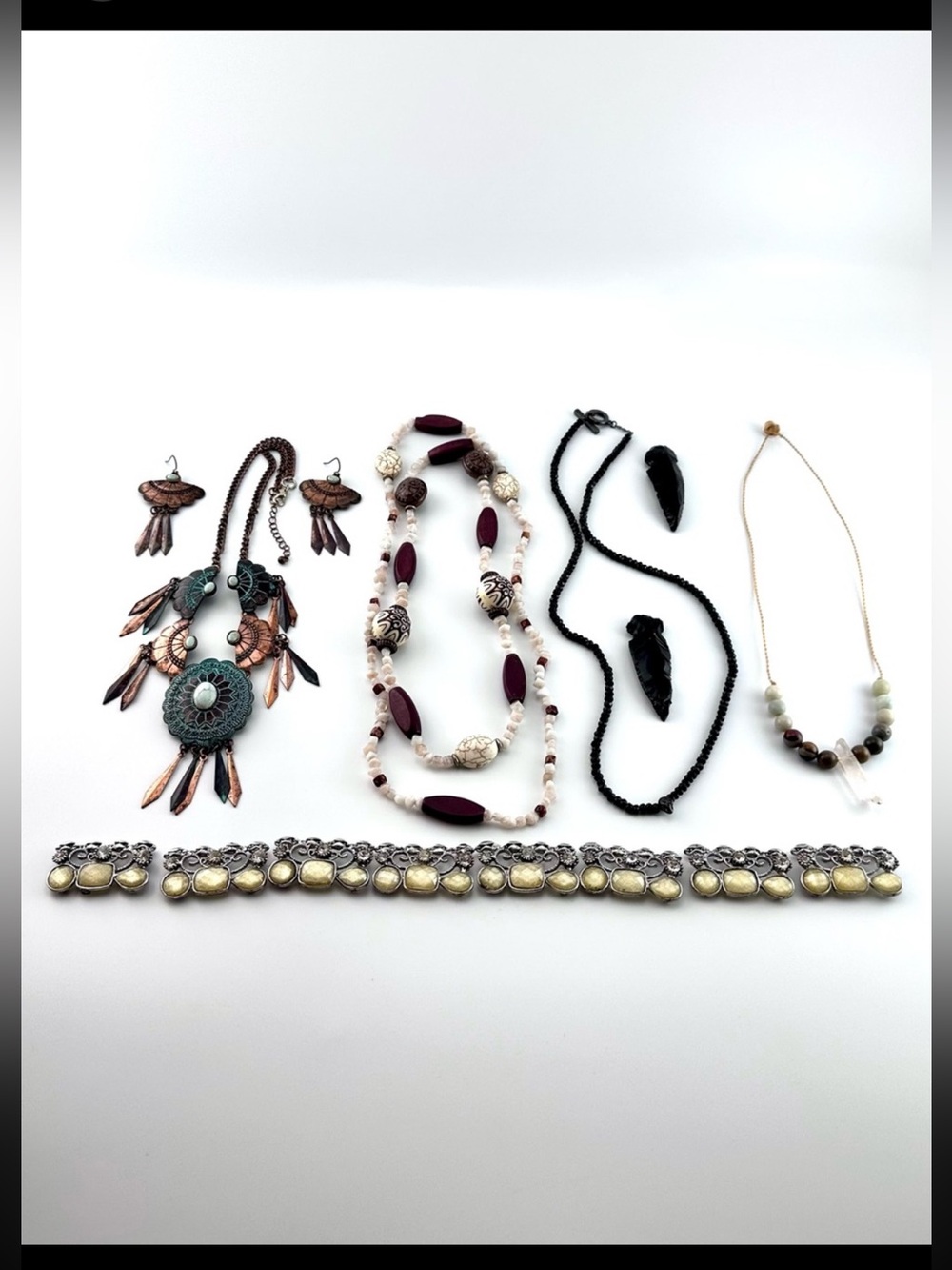 Vintage Boho Jewelry Bundle Lot Statement Necklaces Earrings Bracelet Set